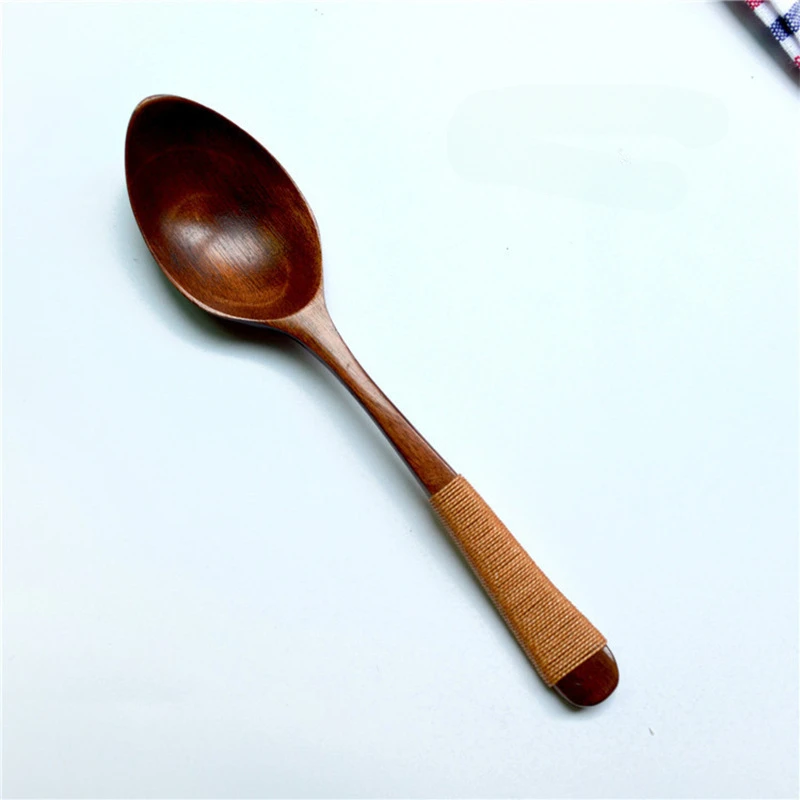 Wooden Spoons Wrapped Wire Wide-mouth Cooking Spoon Kitchen Utensil Tool Soup Teaspoon Catering for Kitchen Wooden Spoons