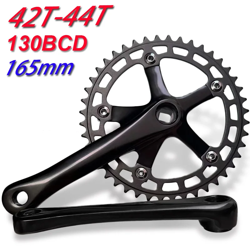 Fixie Bike Retro Single Speed Bicycle Chainwheel 42/44T 130 BCD Crank 165mm Aluminum Alloy Fixed Gear Bike Crankset Fit 103mm BB