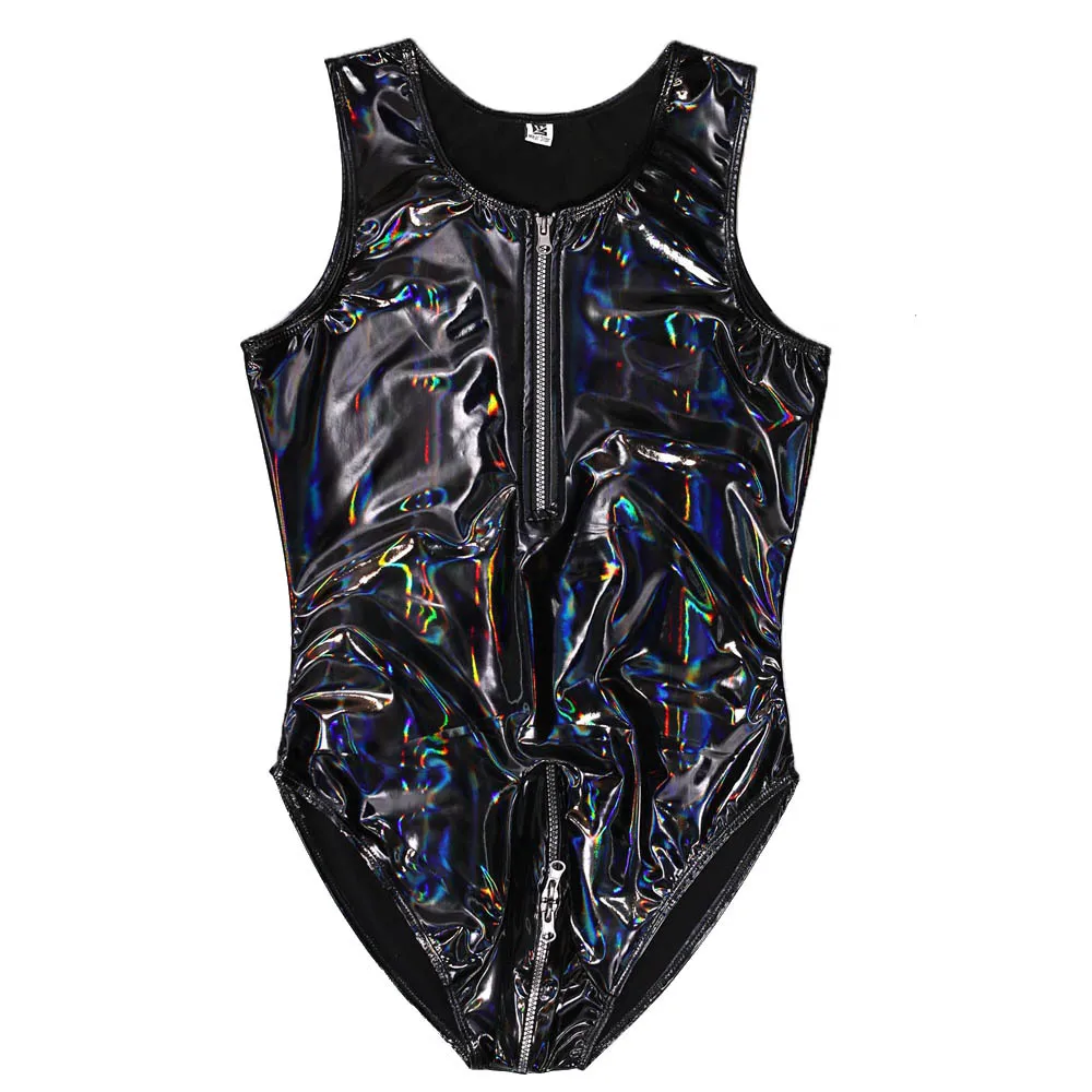 Men Sexy Customized Bodysuit Leotard Faux Leather Colorful Bright Stretchy Stylish Nightclub view 4