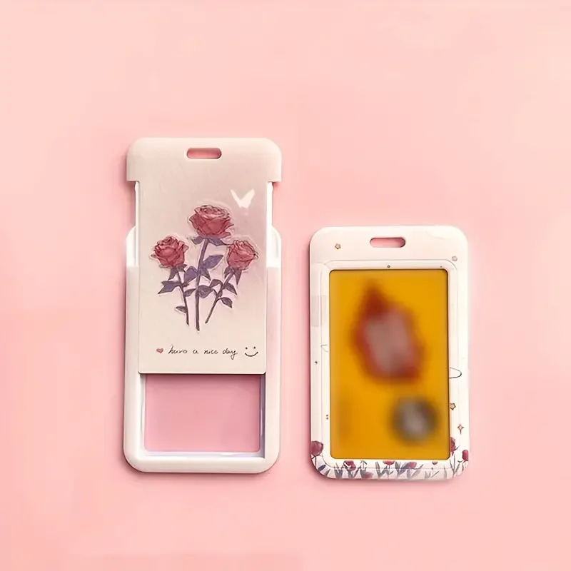 1PC Pink rose-shaped card cases for girls' ID cards, student cards, meal cards, work certificates, and school office supplies