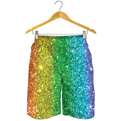 Cool Shiny 3d Printed Shorts For Men Colorful Pattern Striped Short Pants Street Rainbow Colors Pixels Loose Short Trousers