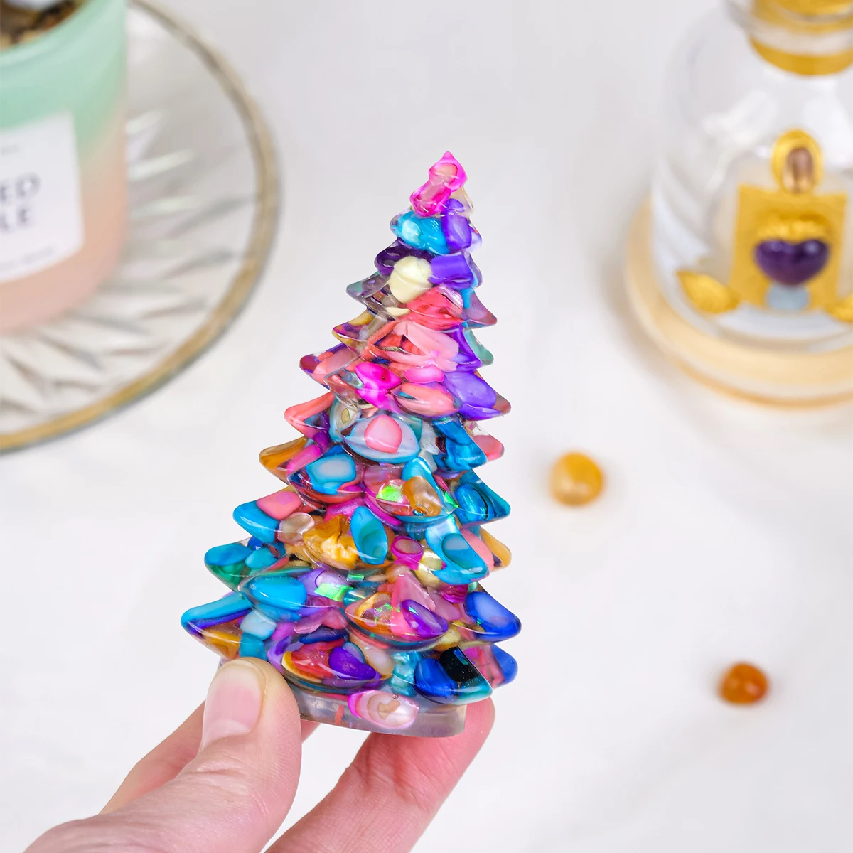 1PC Natural Crystal Gravel Christmas Tree Decor for Table Desk Gifts Crystal Ornament Mantel Decor Party Decor Epoxy