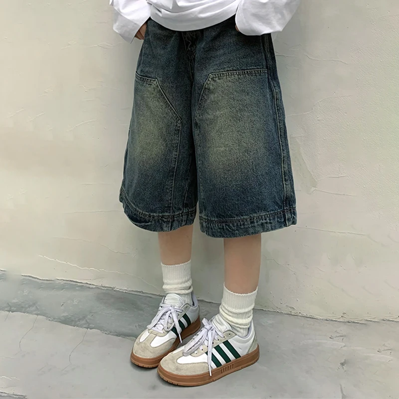 Y2K Vintage Baggy Jeans Shorts Womens Washed Wide Leg Capri Pants Casual Barrel Jeans Denim Shorts Mens Oversized Jorts