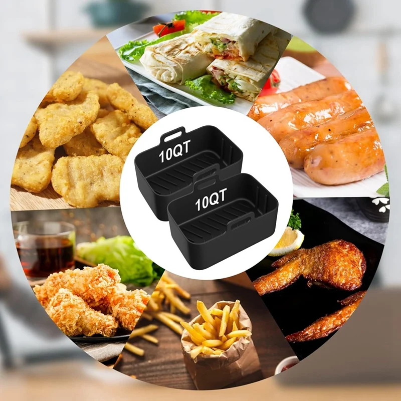 2PCS Air Fryer Silicone Liners For Ninjia DZ401 DZ550 Dual Air Fryer Reusable 10QT Non-Stick Airfryer Basket Accessories