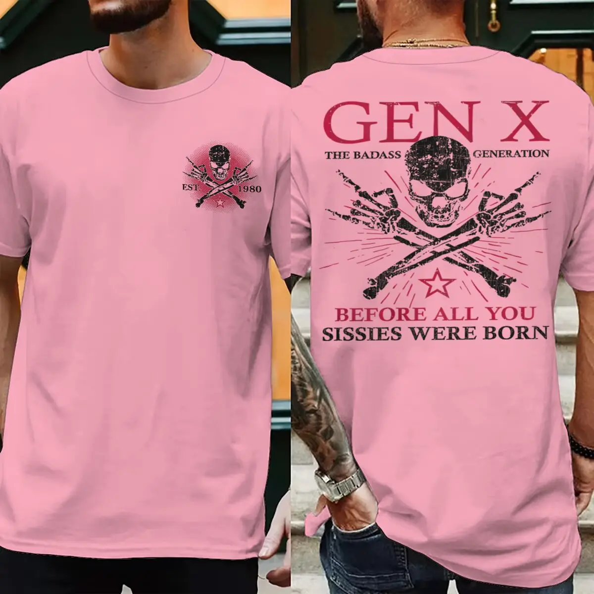 

Est 1980 Funny Generation X Shirt Men Women Short Sleeve Vintage Gen X The Badass Generation Raised By Skulls Streetwear