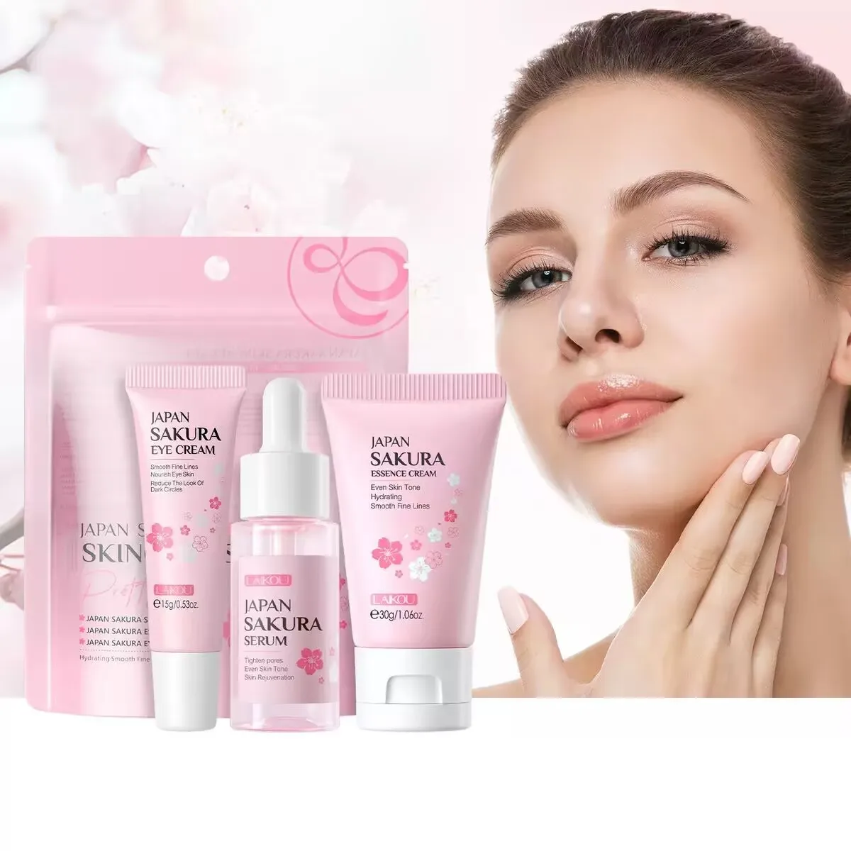 3pcs/Set Japan Sakura Skincare Set Korean Face Serum Essence Cream Moisturize Repair Eye Cream Cosmetics Skin Care Set