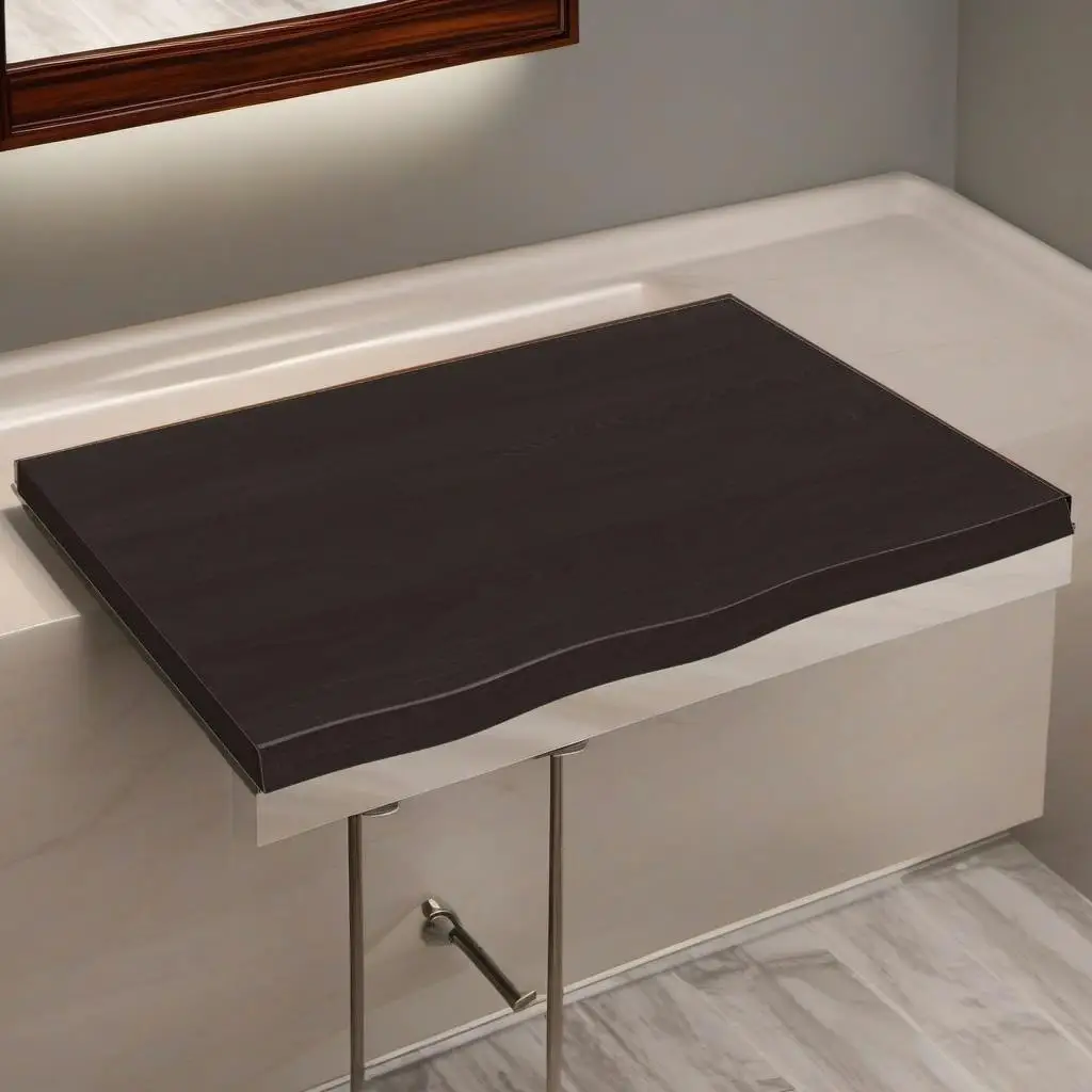 Solid Wood Dark Brown Bathroom Countertop 80x60x(2-4) cm - Treated for Durability