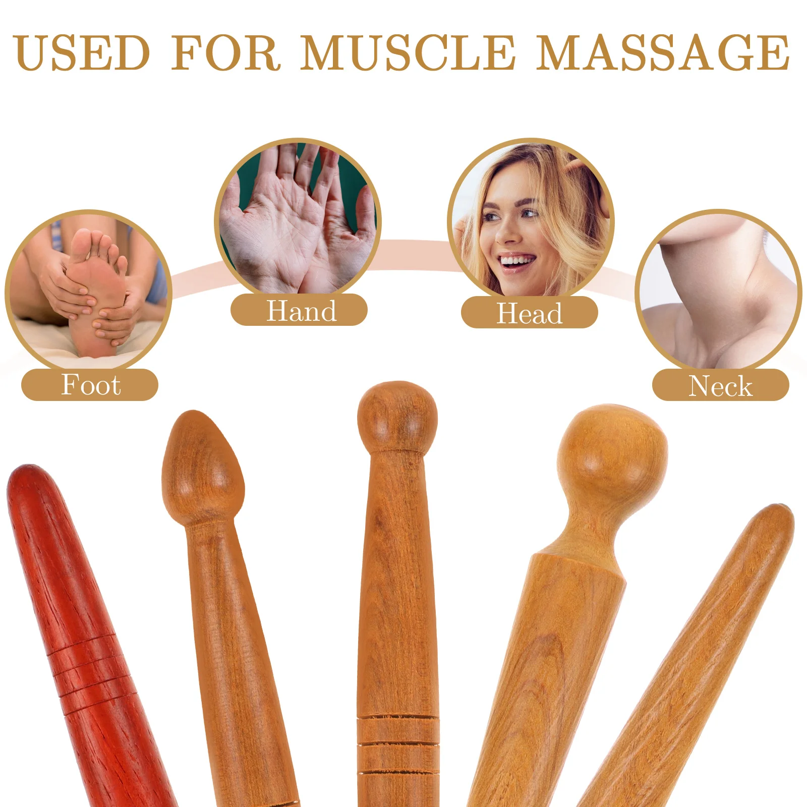 3 Pcs Wooden Acupuncture Stick Foot Reflexology Tools Massage Rod Special Shaped Relax Pen Practical Whole Body