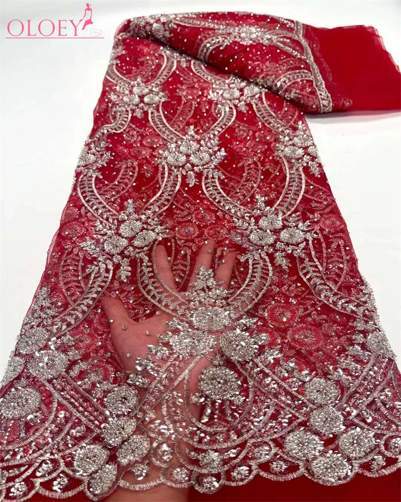 2023 moda elegante ricamo francese tessuto di pizzo con perline africano nigeriano con tessuto di paillettes per abito da sposa