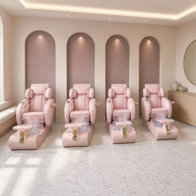 Ins Style Pink Pedicure Chair With Crystal Foot Bath Basin Electric Reclining Massage Spa Chair for Nail Beauty Salon