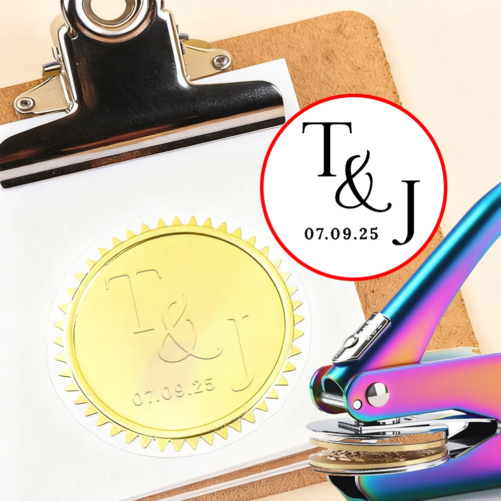 

Book Embosser Stamp for Wedding Envelope Journals Name Initial Design with Storage Box, Colorful Embosser Tool for Book Lovers