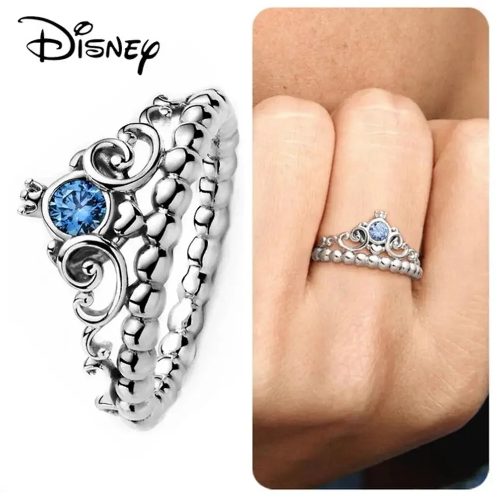 925 Sterling Silver MINISO Disney Mickey Minnie Princess  Cinderella's Carriage Rings Original Valentine's Day Jewelry Gift