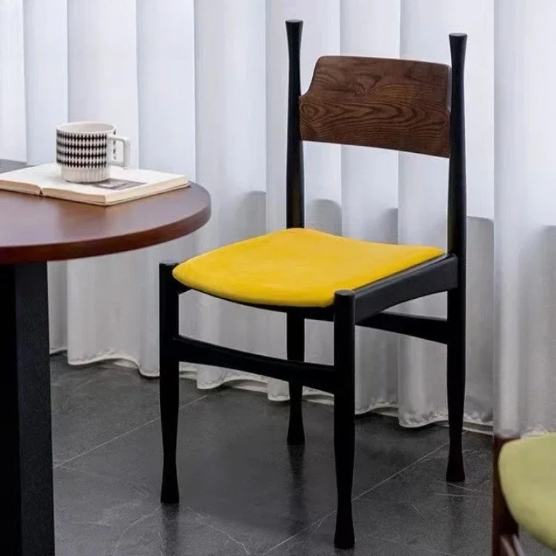 

Home Designer Lamb Fleece Solid Wood Backrest Leisure Chair Wabi Vintage Simple Restaurant Chair