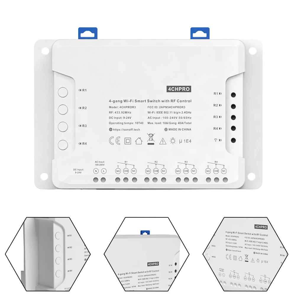 

Plastic Smart Control Switch 4CH PRO R3 4-way Upgraded Intelligent Switch Modification Parts For Smart Home Voice Remote Control