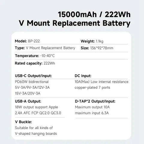 CITYORK V Mount/Lock Batteri BP 222 Med USB-laddningsport för Sony Videokamera Broadcast LED Videolampa Blackmagic URSA Mini Pro 8 best sales Sony Handycam - №7