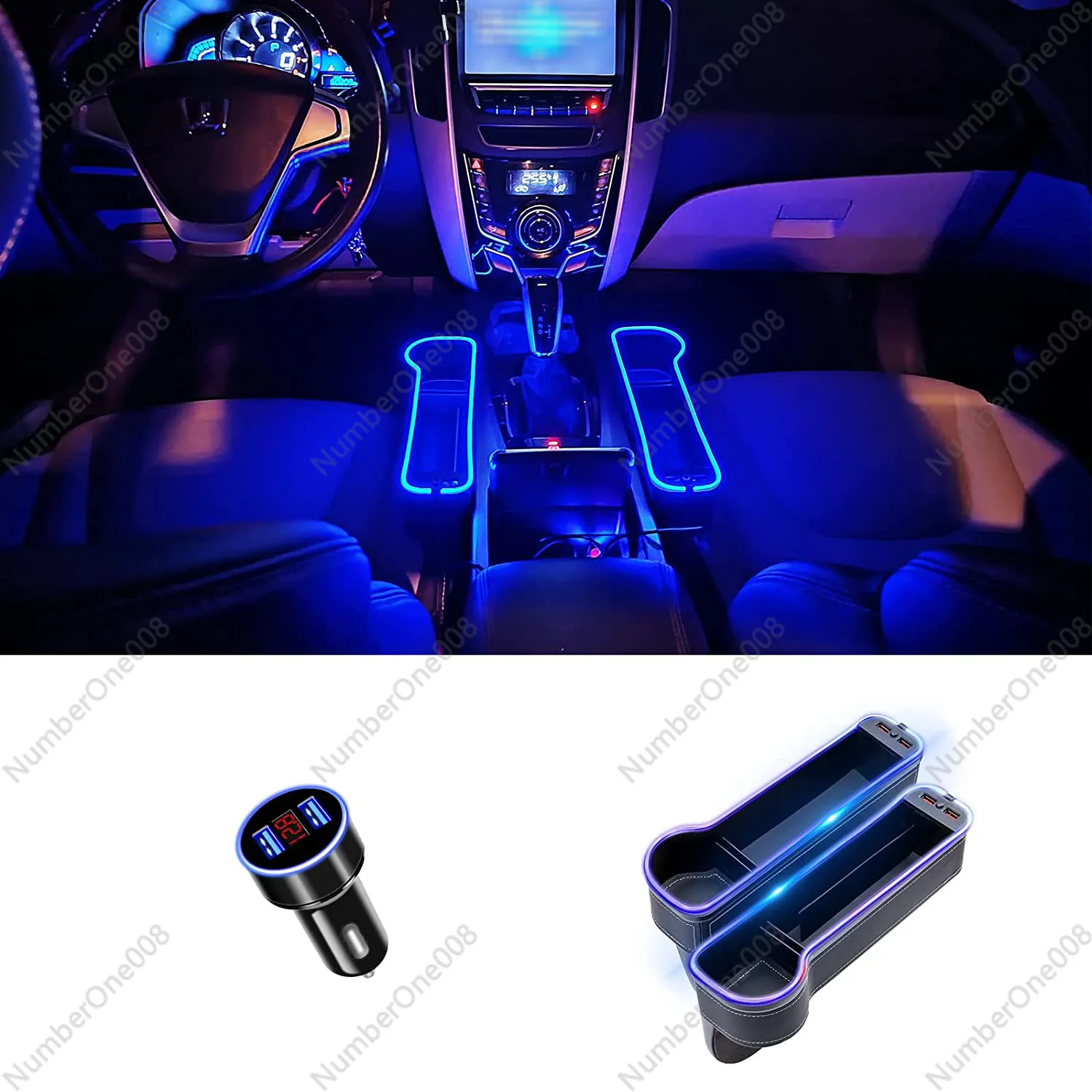 Multifunction Car Seat Gap Storage Box with USB Car Charger with LED Light for Audi A6L