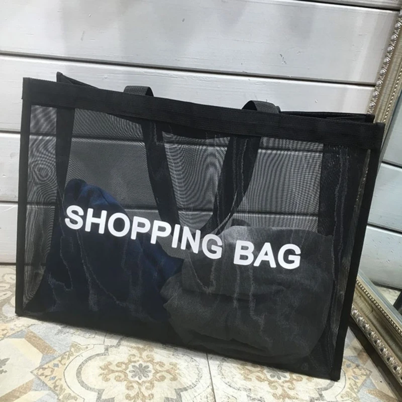 Mesh Shopping Bag Transparent Large Capacity One Shoulder Handbag Breathable Practical Durable Beach Travel Storage Bags