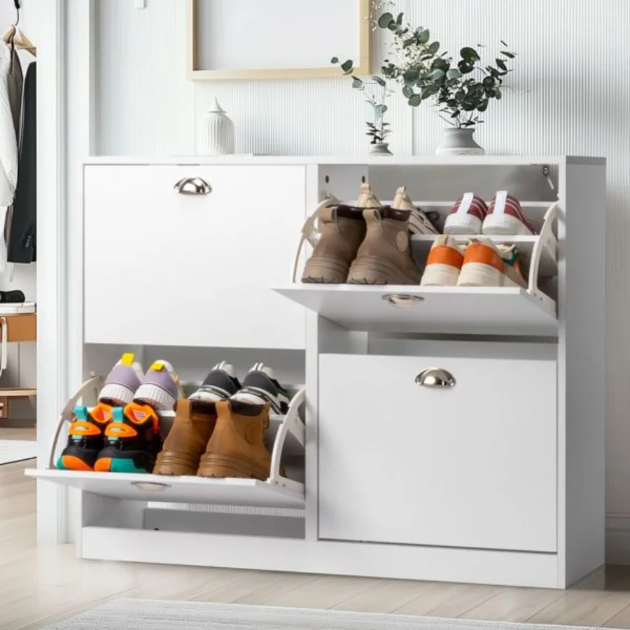 

FCH 2 Rows 4 Drawers Shoe Cabinet Particle Board 1022578.5cm White