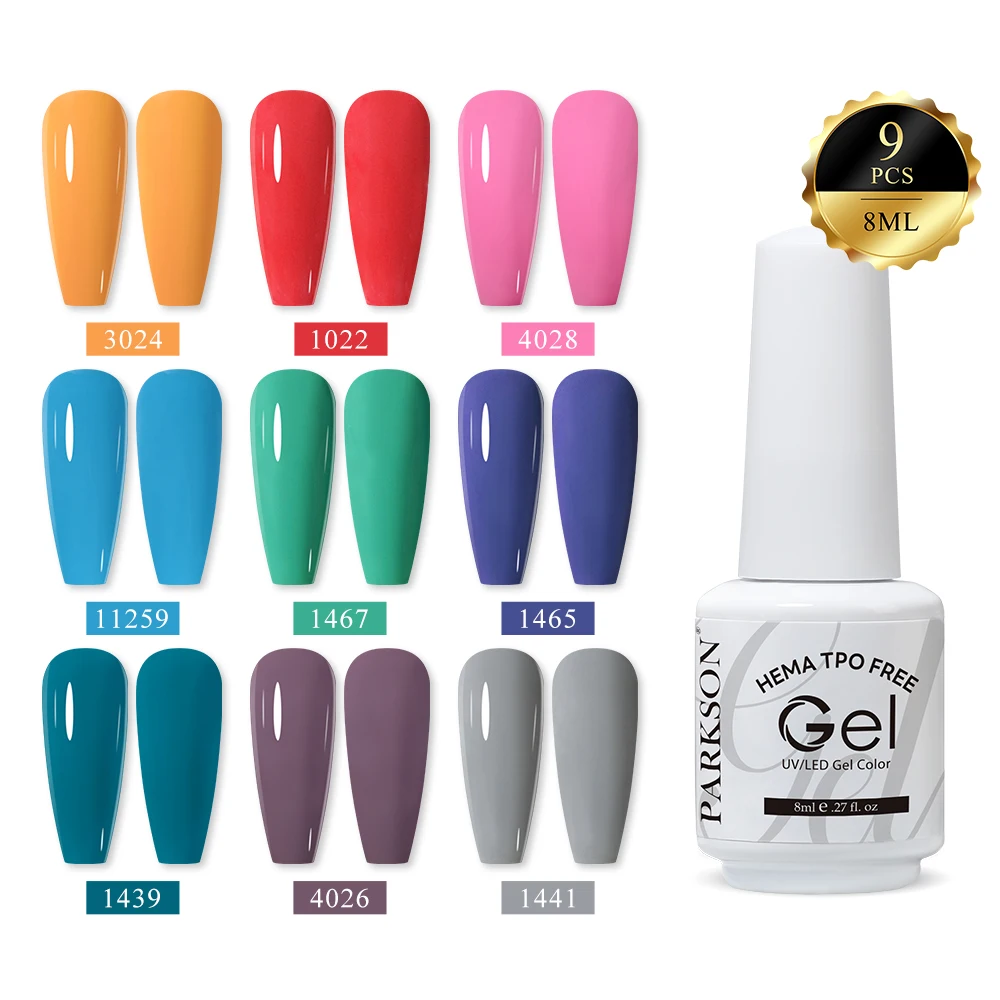 Parkson 9pcs Gel Nail Polish Set HEMA TPO Free Coffee Brown Red Semi Permanent Soak Off UV Gel Varnish For Winter Nail Supplies
