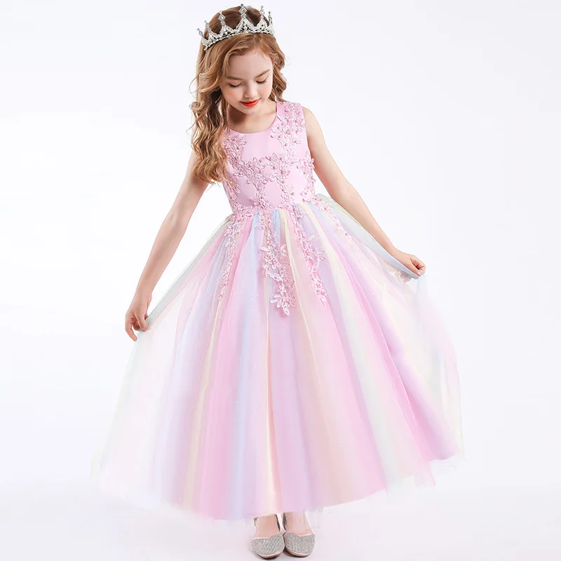 Fashion Flower Girl Dresses Lace Mesh Sleeveless Kids Dresses for Girls Summer Children Girls Party Dress 5-12 Years