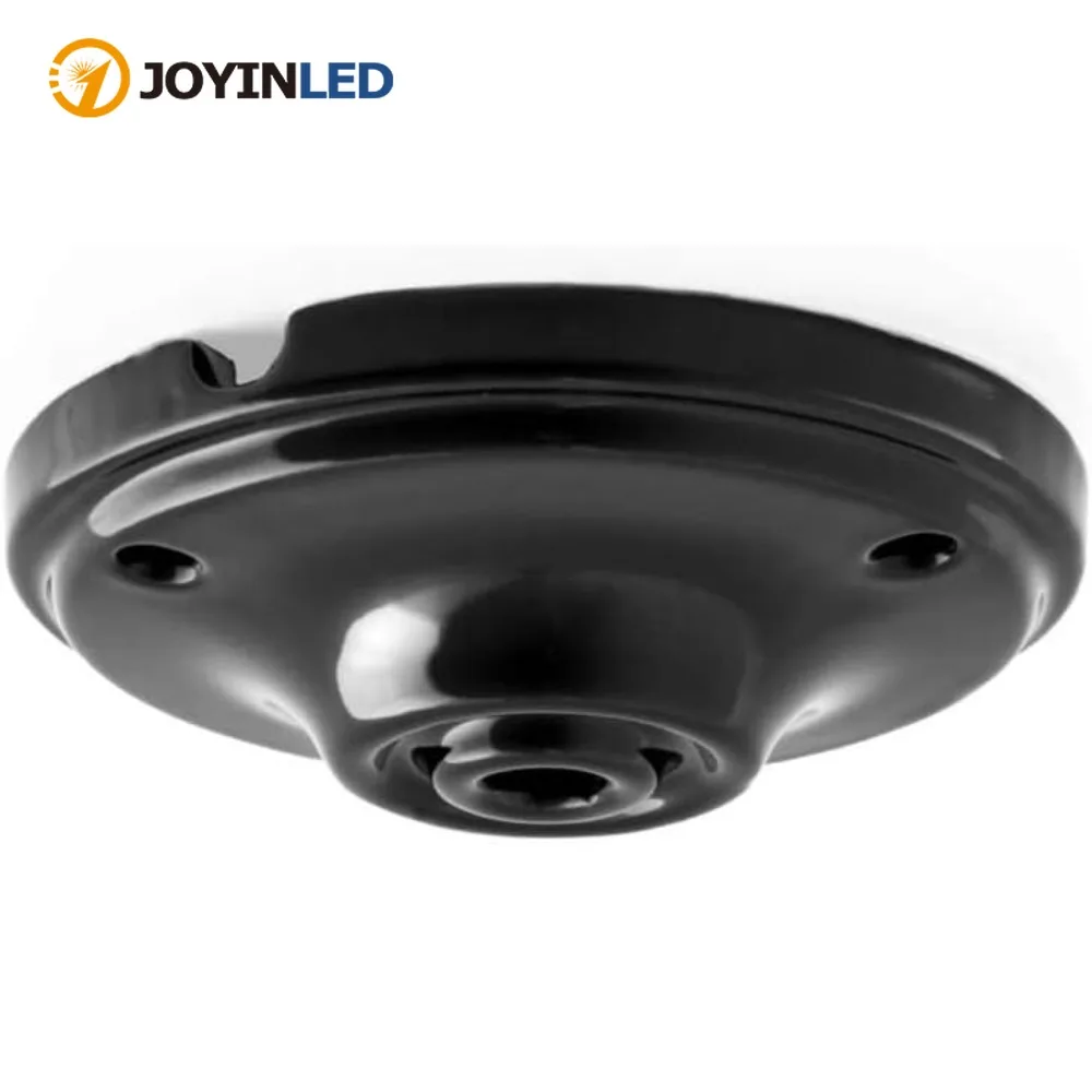 JOYINLED Wall Mount 105mm Ceramic Lamp Base Retro Vintage Ceiling Black Hook Holder Plate Chandelier Pendant Light Lamp Holder