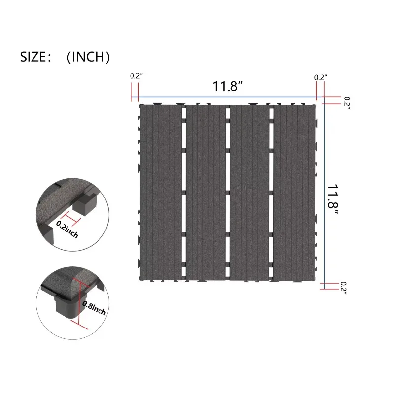 Recycled PP Plastic Floor Tiles Black Dark Gray Snap-on Floor, Suitable for Outdoor Terraces, Balconies, Parking Lots