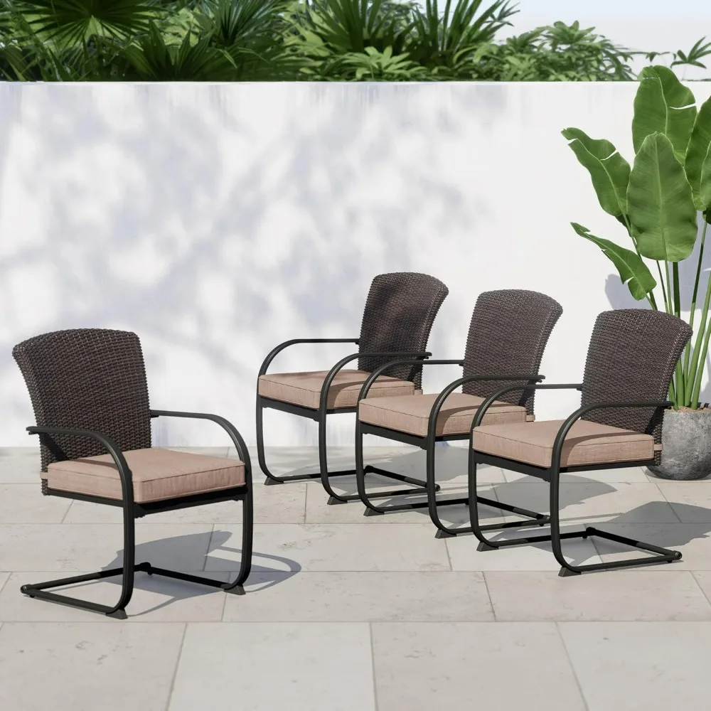 

Металлические обеденные стулья Grand Patio из 4 предметов для уличного патио, плетеные обеденные стулья C-Spring Motion, набор из 4 с подушками для сиденья для справа