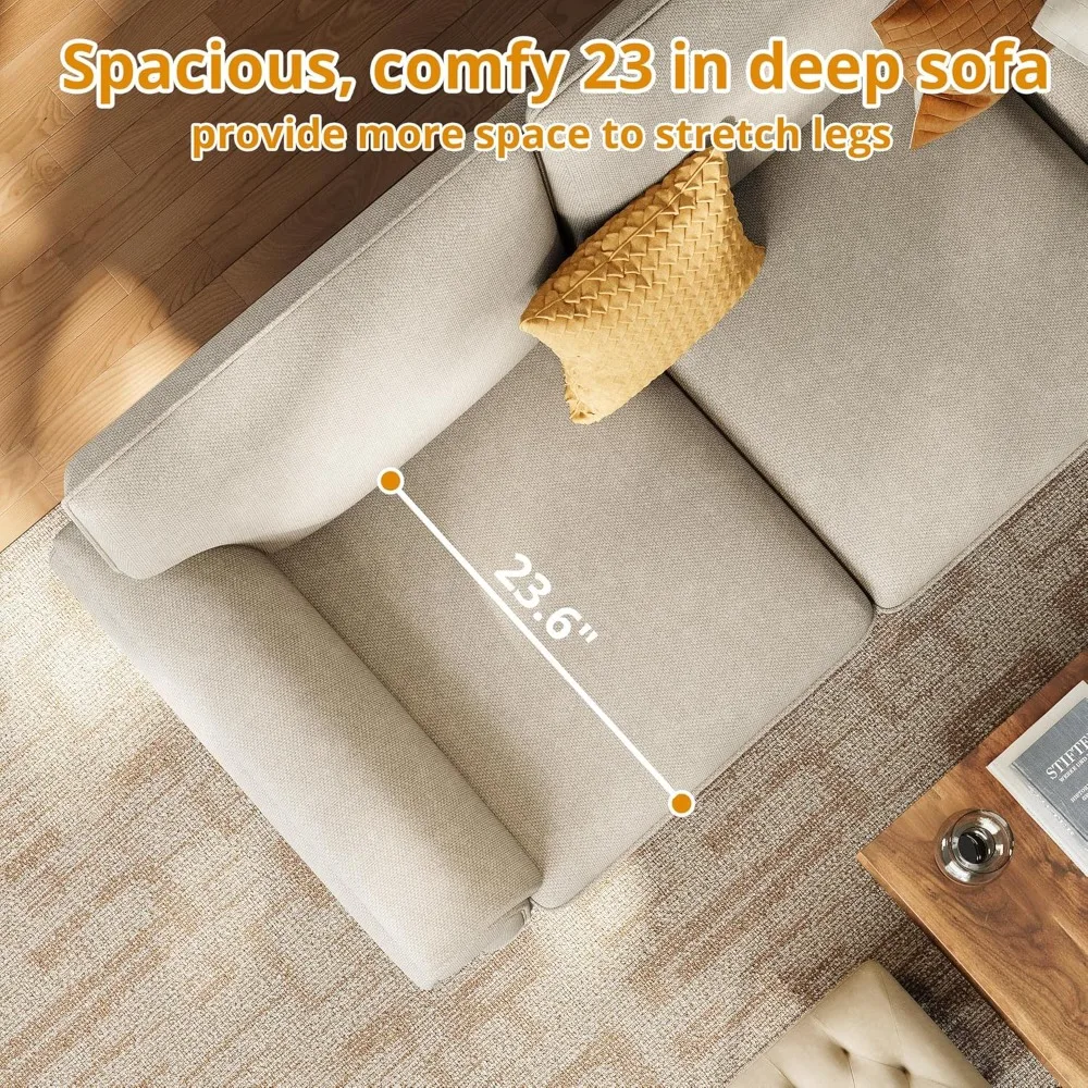 Sofa 89 Inch, Comfy Sofa Couch with USP Port, Extra Deep Seats Modern, Couch for Living Room Apartment Lounge, Beige Chenille