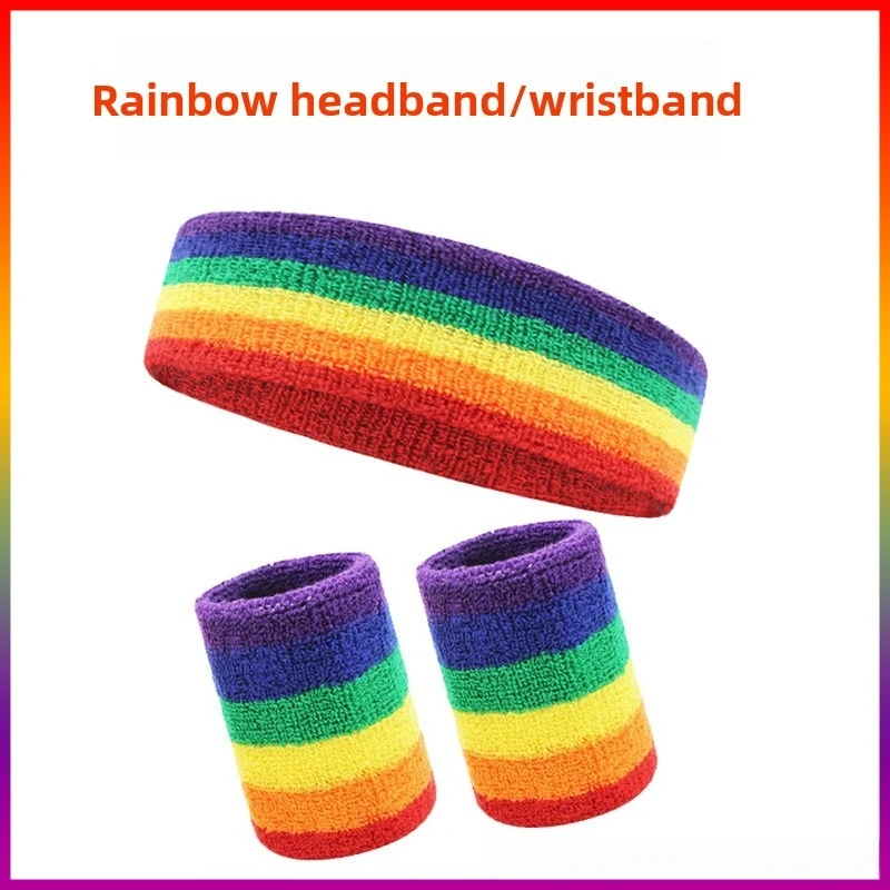 Rainbow Pride Month Basketball Bracelet Hair Strap Sports Fitness Men's and Women's Cotton Towel Bottom Sweat Absorbing Headband