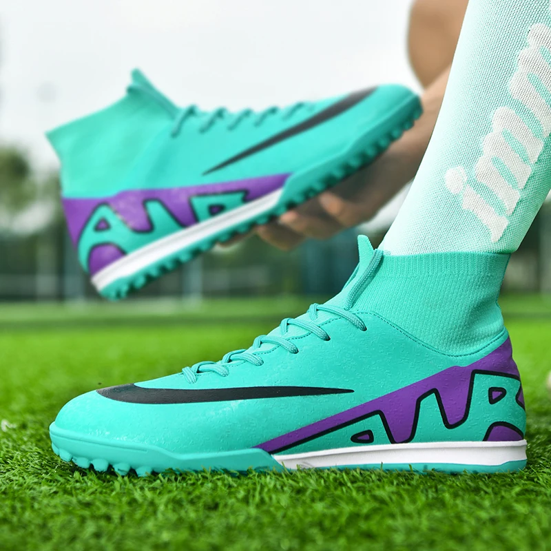 Professional Men Soccer Cleats High Ankle Football Boots TF/FG Training Outdoor Long Spikes Turf Futsal Non-slip Ultralight