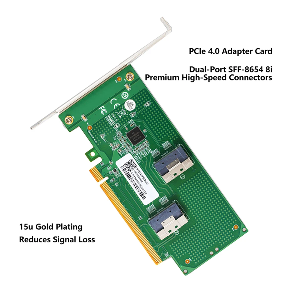 PCIe 4.0 5.0 16x auf SlimSAS SFF-8654 Grundplatte MCIO Split Card GPU Diskreter Grafikkarten-Erweiterungsadapter – Detail 4
