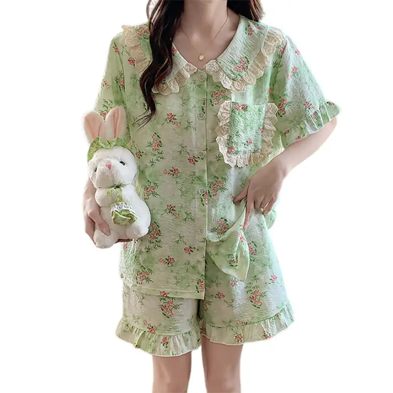 

New Pajamas Women's Summer Cloud Cotton Short Sleeves Can Be Worn Outside Casual Women's Loungewear with Chest Pads Sleepwear