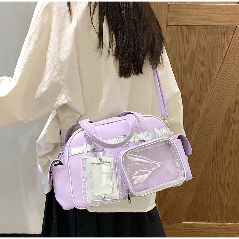 Ita-Tasche mit transparentem Sichtfenster, Otaku-Gürtelschnallen-Design, Umhängetasche, Niedliche Damen-Handtasche mit mehreren Fächern – Detail 15