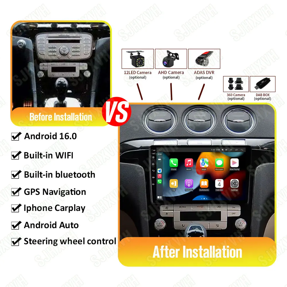 

Android 16 Car Radio Carplay Android 16 For Ford S Max S-MAX 2006-2015 For Ford Galaxy 2014 Auto Stereo Multimedia Player DPS