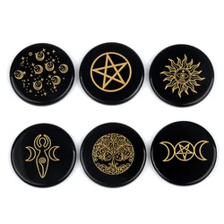 7 Chakra Stones obsidian Engraved English Symbols Polished Palm Stones for Reiki Crystal Healing 7 Chakra Disc Healing Crystal