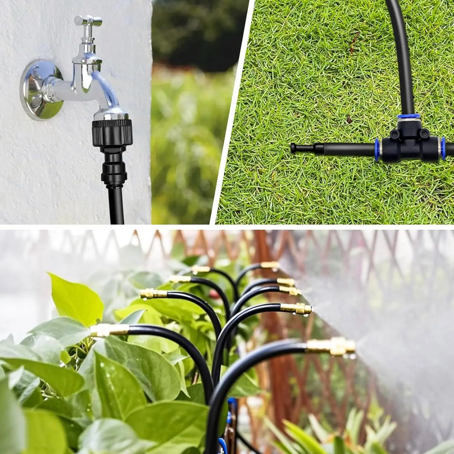 Irrigation Quick Connect Fittings for 8mm Tubing with Two 5/8 Inch External Thread Faucet Connectors and Two Sealing Blocks