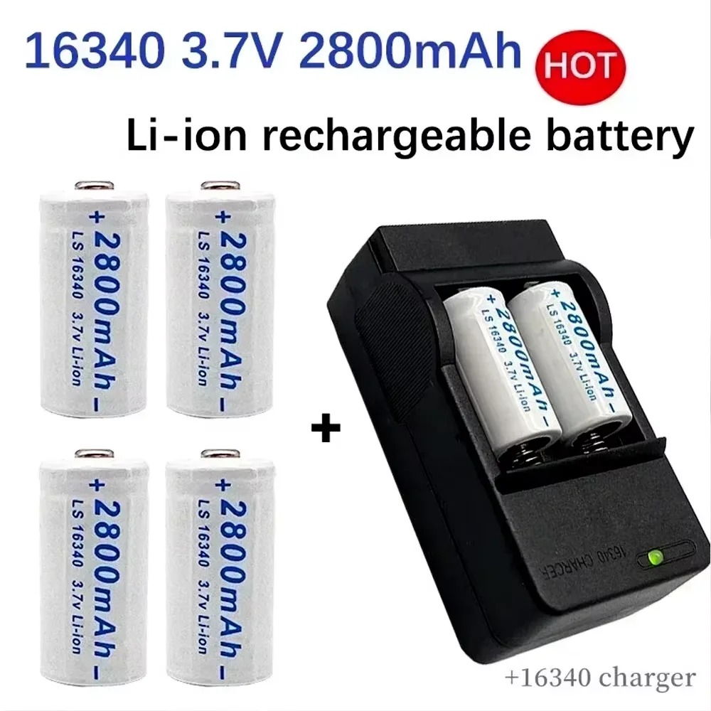 6-100pcs CR123A RCR 123 ICR 16340 Battery 2800mAh 3.7V Safety Camera Rechargeable Battery Lithium Ion L70 Plus Charger