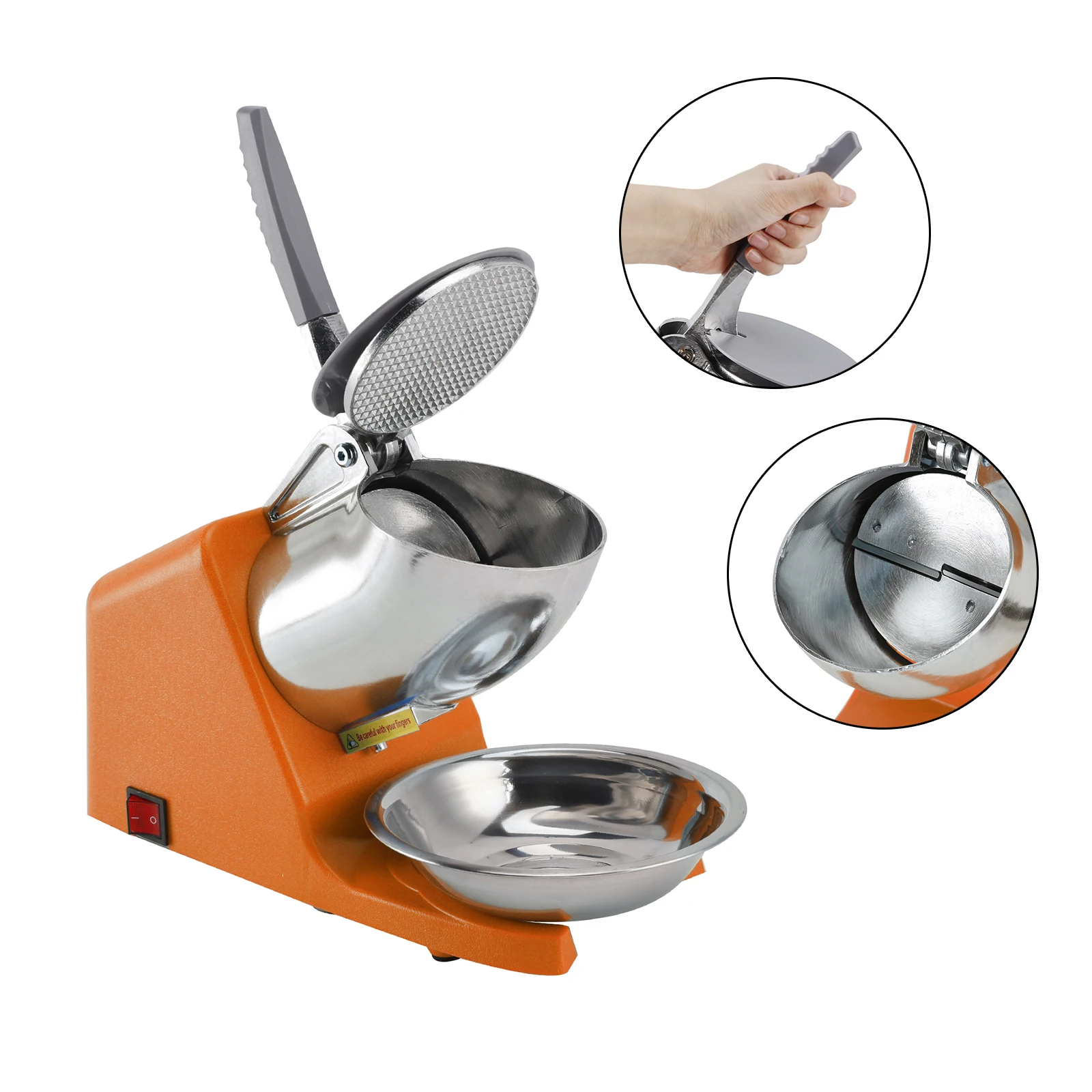 Machine à glace pilée, broyeur de glace 500W 143LBS/Hr avec lames en acier inoxydable réglables, pour les cônes de neige, les slushies et l'affichage des fruits de mer
