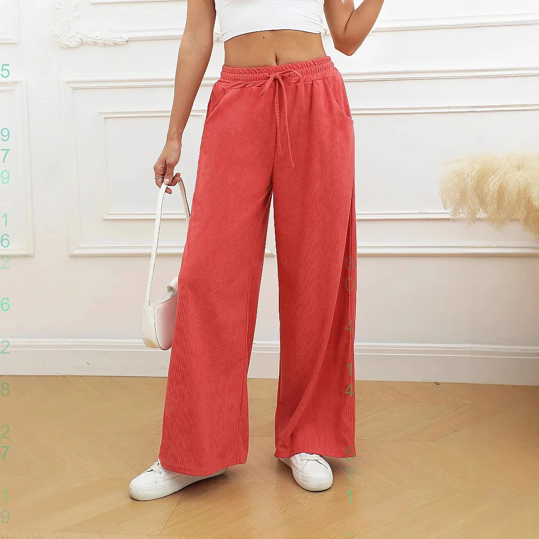 

Corduroy Wide Leg Pants Casual Straight Tie Pants Trousers Loose Pants Spring Summer