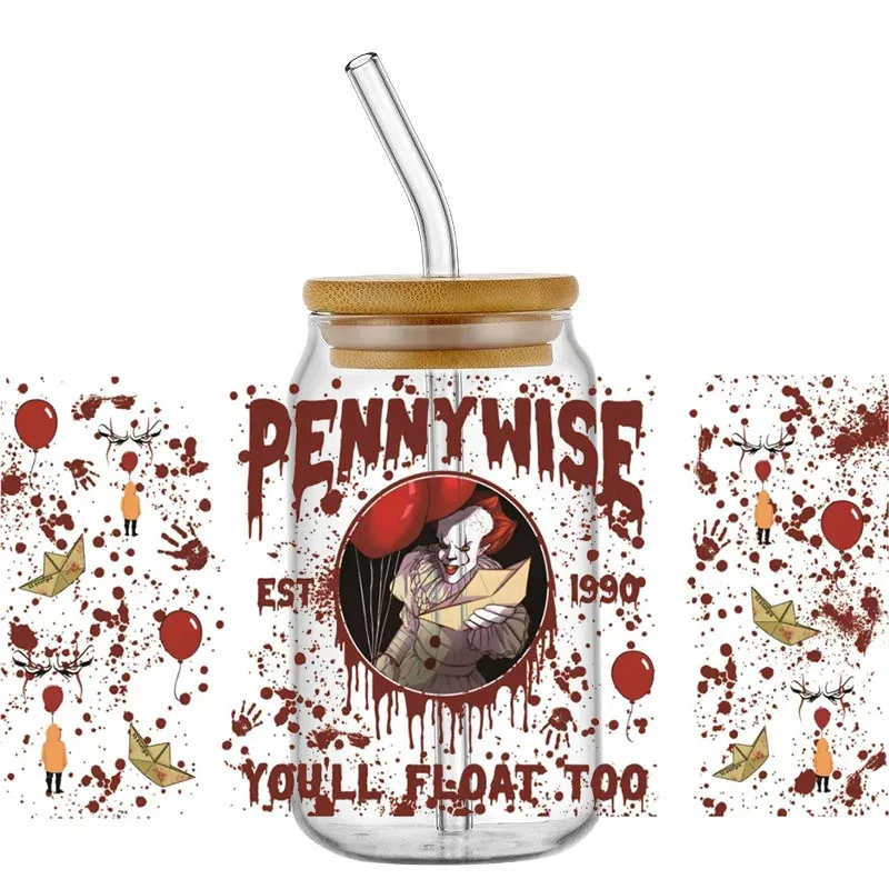 

New popular Horror movie protagonist Pattern UV DTF Transfer Sticker Waterproof Transfers Decals For 16oz Glass Cup Wrap