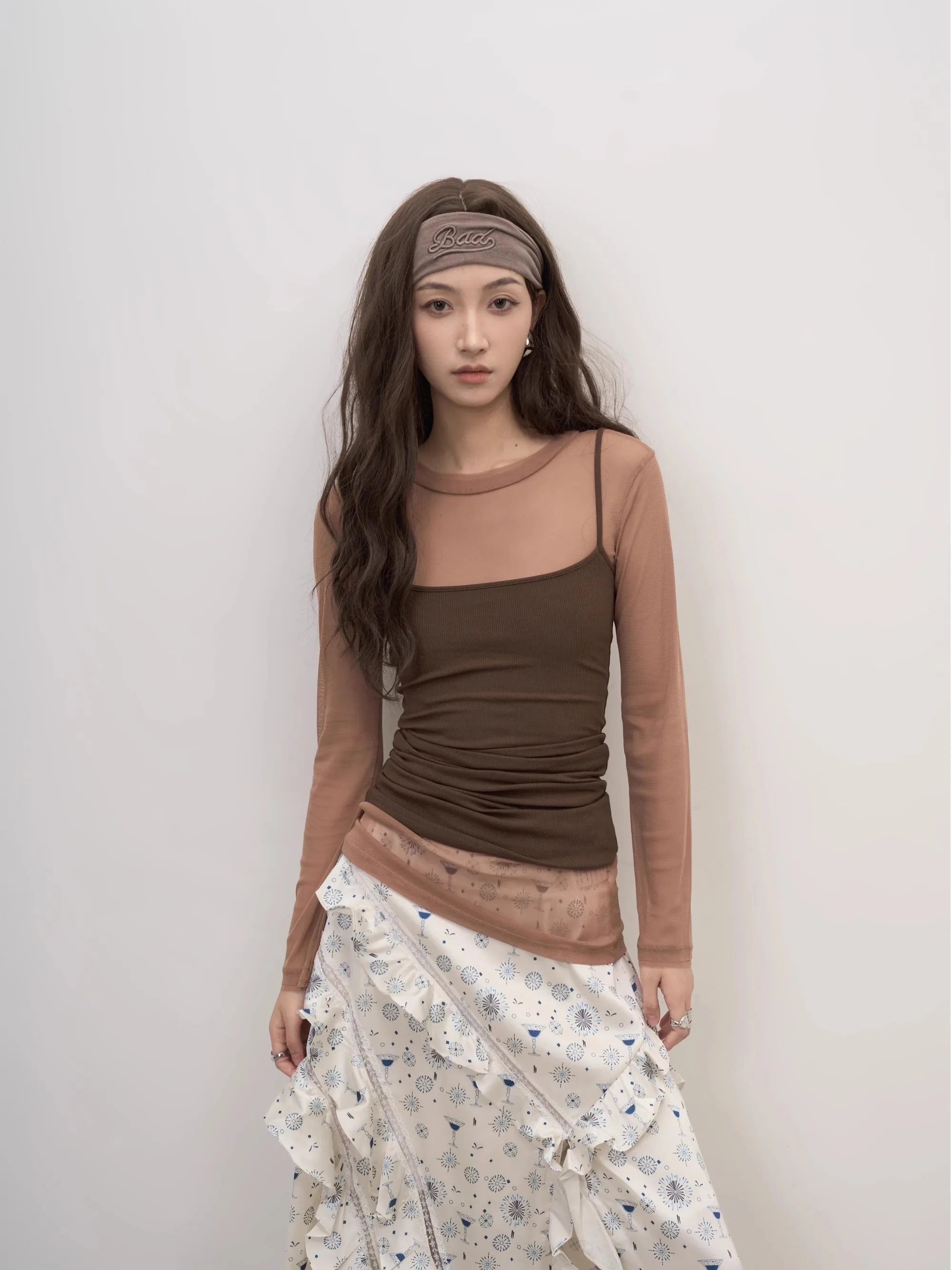 

Комплект из двух предметов LANVIVIER GAO: топ с длинным рукавом и жилет, повседневный дизайн, женский, с фактурной отделкой, для многослойного ношения