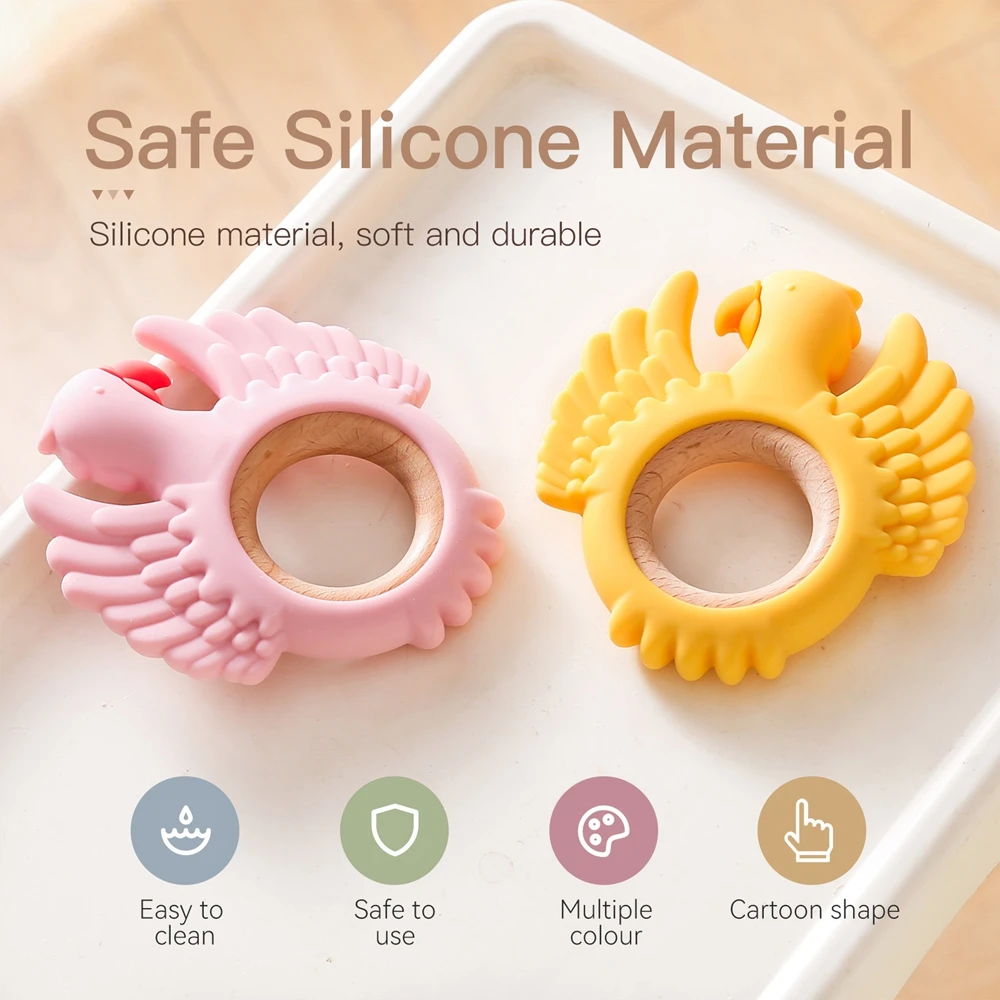 Mordedor de silicona de grado alimenticio para bebés de 0 a 12 juguetes, anillos de dentición de cisne, juguetes sensoriales para niños pequeños, juguetes de dentición Montessori de silicona, 1 ud.