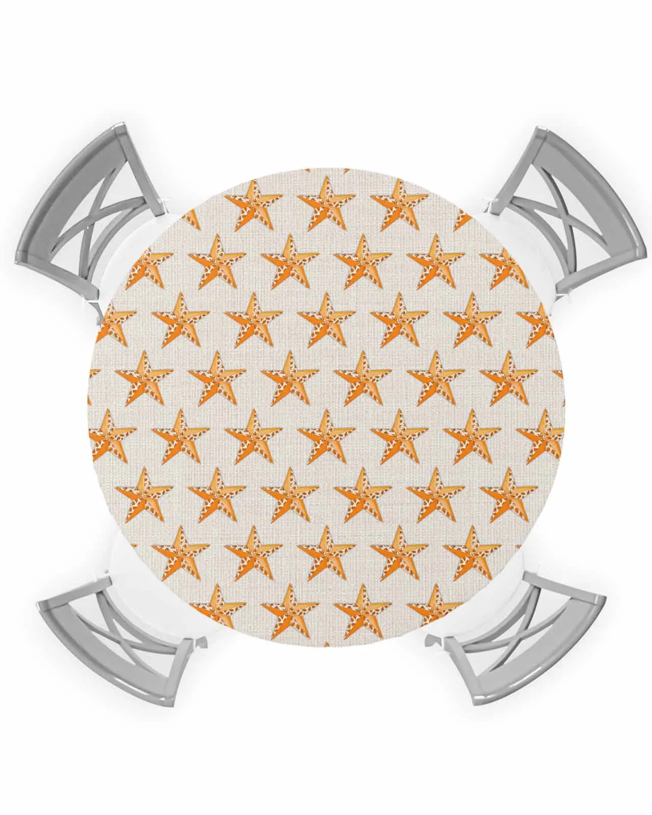 Autumn Orange Maple Leaf Pentagram Texture Round Elastic Edged Table Cover Protector Cloth Waterproof Fitted Tablecloth