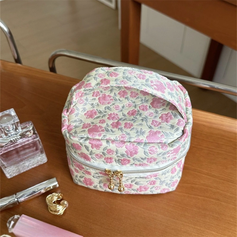 Sweet Style Pink Rose Toiletry Washing Bag Handbag Large Capacity Zipper Travel Cosmetic Pouch Storage Organizer Case