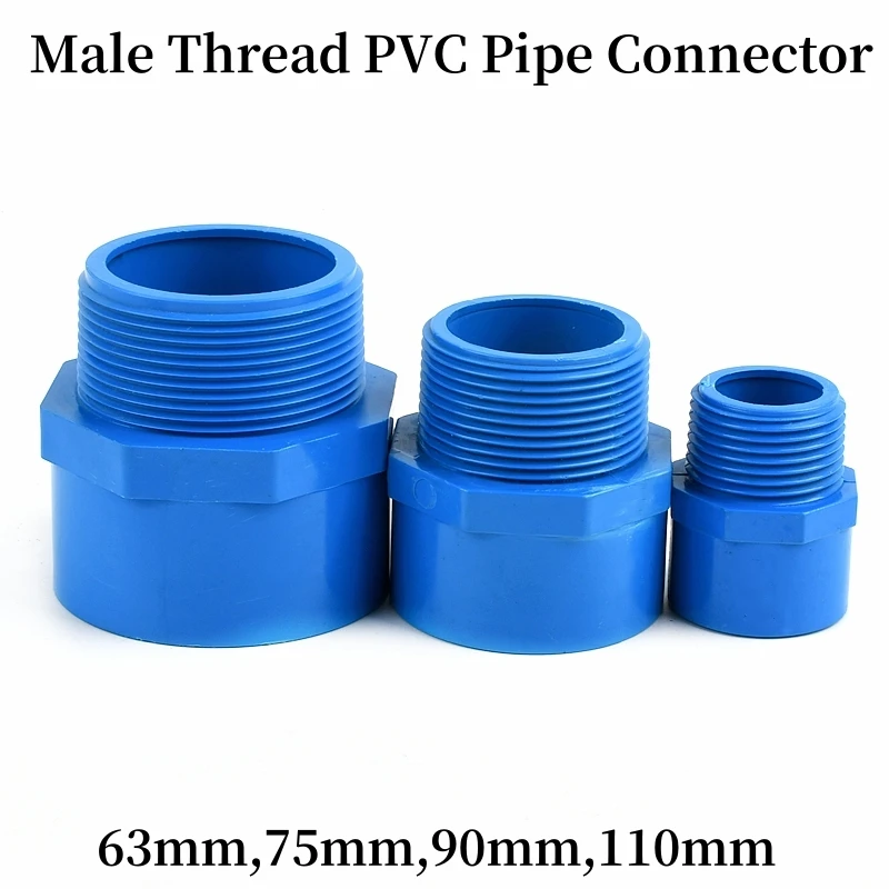 1PC 63/75/90/110mm PVC Male Thread Straight Connector Garden Irrigation Adapter Aquarium Fish Tank Irrigation Water Pipe Fitting