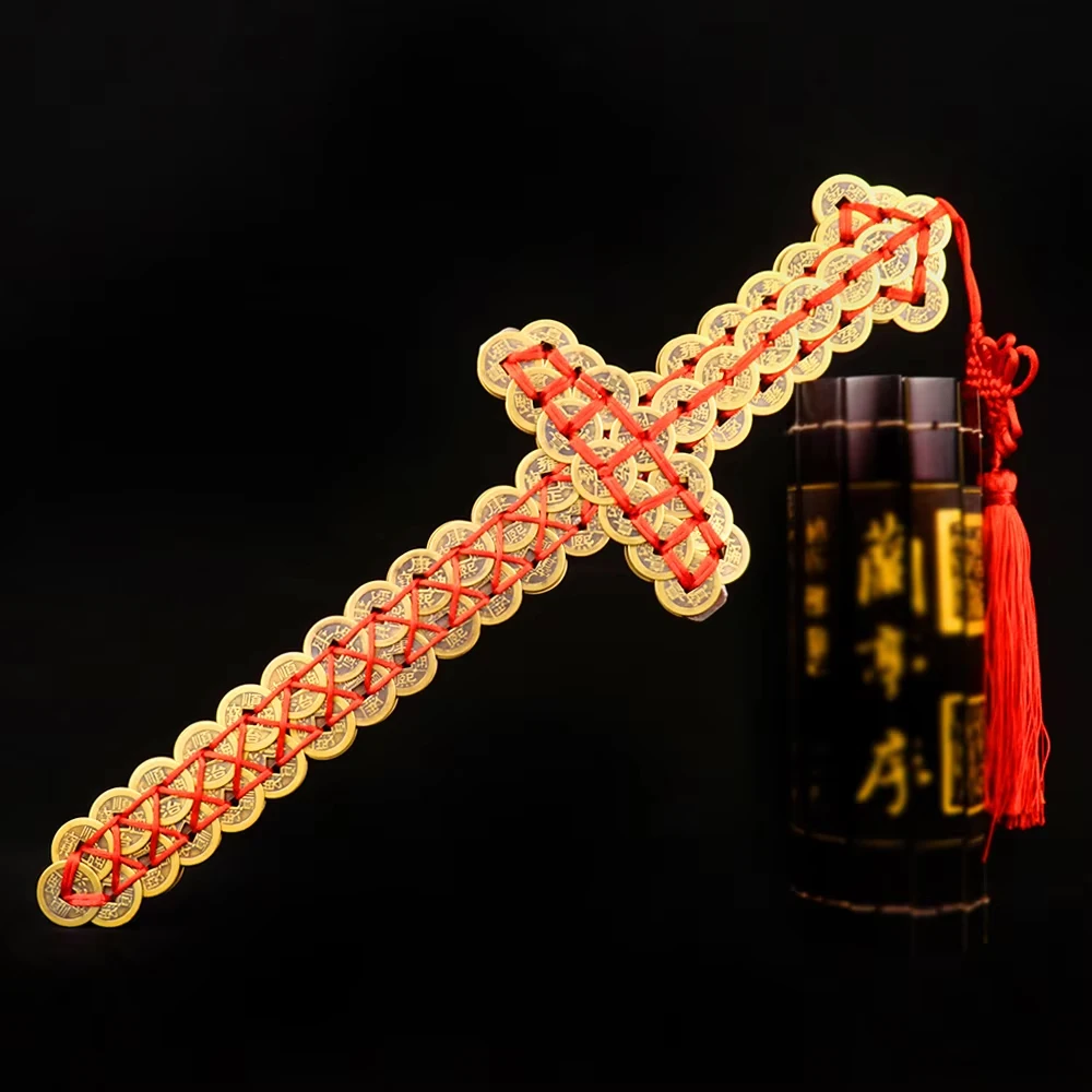 Feng Shui Brass Coin Sword Ornaments Home Furnishing Decorations Furnishing Copper Sword Chinese Tradit Ornaments Handicraft