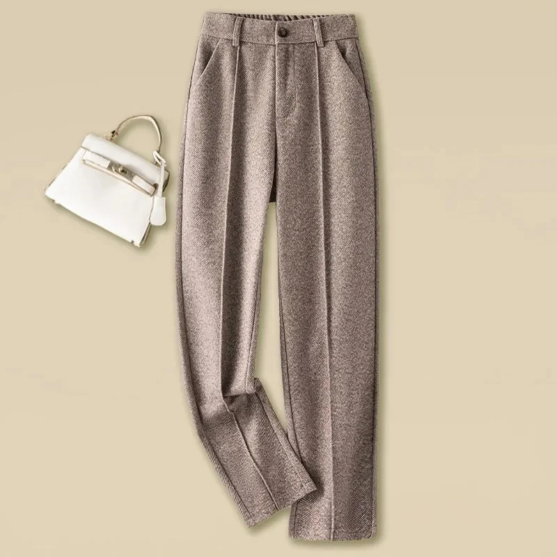 

Woolen Herringbone Harem Pencil High Waist Korean Fashion Women's Pants Casual Office Lady Trousers Thick Suit Pants For Women
