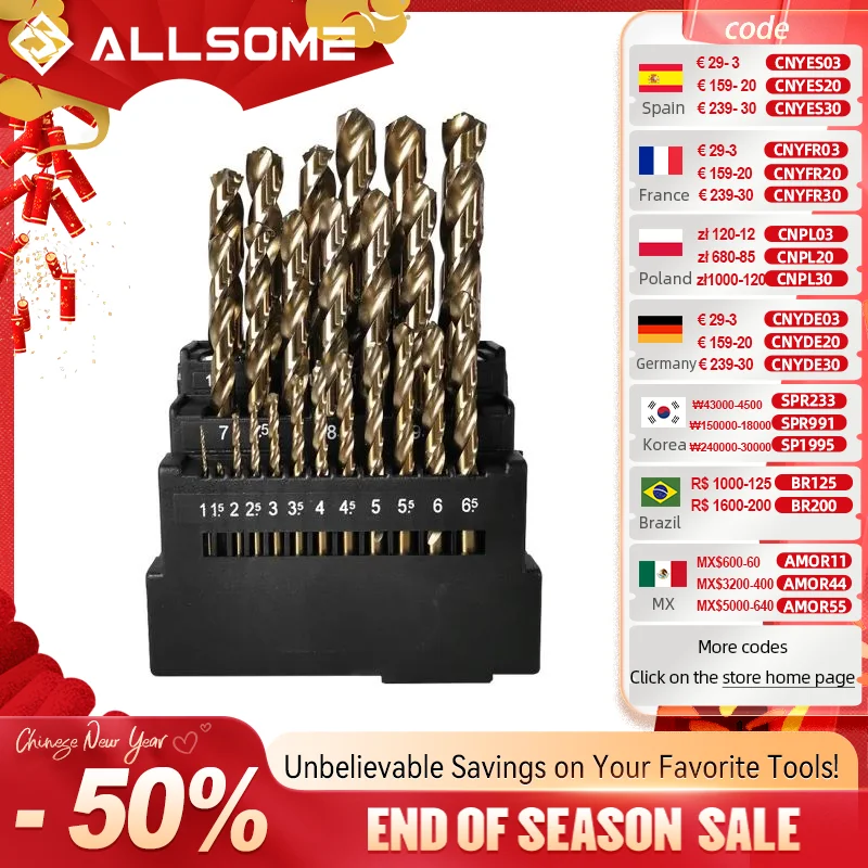 ALLSOME M42 HSS Twist Drill Bit Set 3 Edge Head 8% High Cobalt Drill Bit for Stainless Steel Wood Metal Drilling