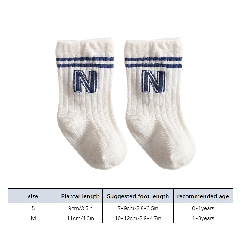 Fashion Stripe Children Knitted Socks N-Letter Baby Mid Tube Sock Solid Color Toddler Cotton Socks Soft Breathable Footwear 0-3Y - view 6