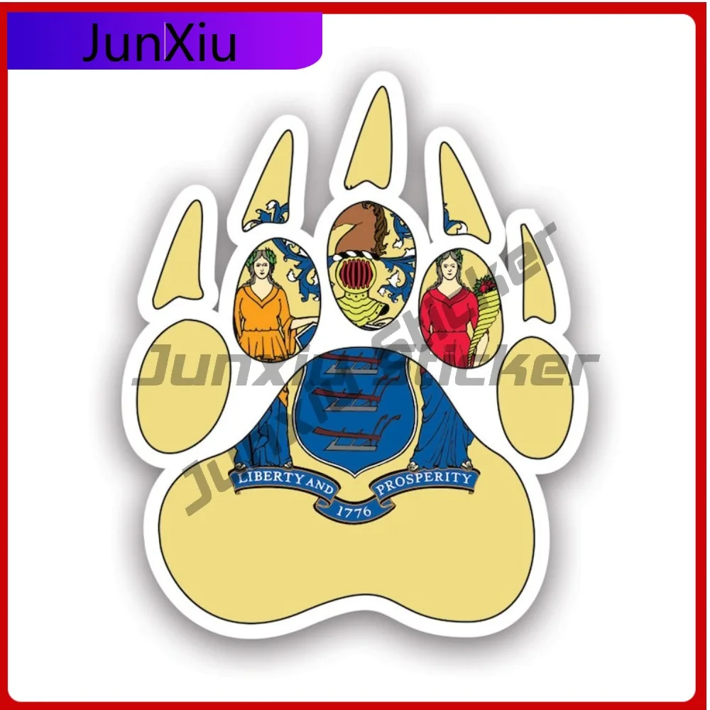 

New Jersey State Bear Print Shaped Sticker Creative Decals Grizzly Track Tracks Polar Outdoors Explore Hiking Camping State Flag